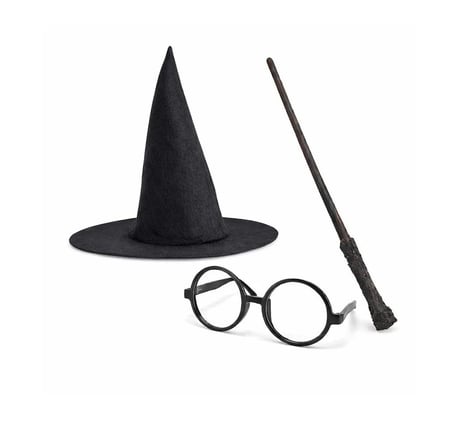 Harry Potter Tarzı Çocuk Seti - Siyah Keçe Şapka, Asa, Gözlük