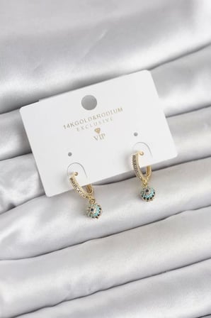 Minimal Nazarlı Model Gold Renk Zirkon Taşlı Kadın Küpe - TJ-BKP11642