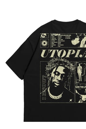 Unisex Siyah Oversize T-Shirt - Travis Scott Brutalism Baskılı %100 Pamuklu Bisiklet Yaka Tişört