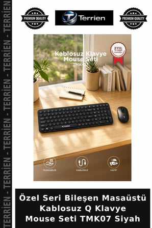 Özel Seri Bileşen Masaüstü Kablosuz Q Klavye Mouse Seti TMK07 Siyah