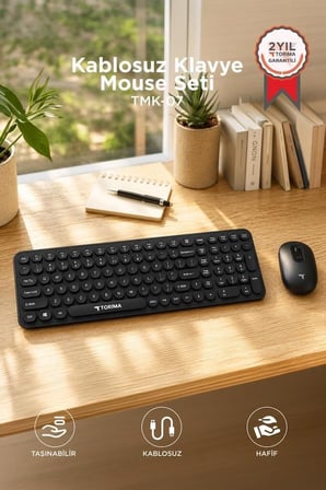 Özel Seri Bileşen Masaüstü Kablosuz Q Klavye Mouse Seti TMK07 Siyah