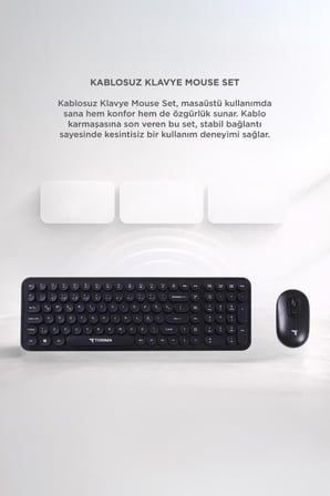 Özel Seri Bileşen Masaüstü Kablosuz Q Klavye Mouse Seti TMK07 Siyah