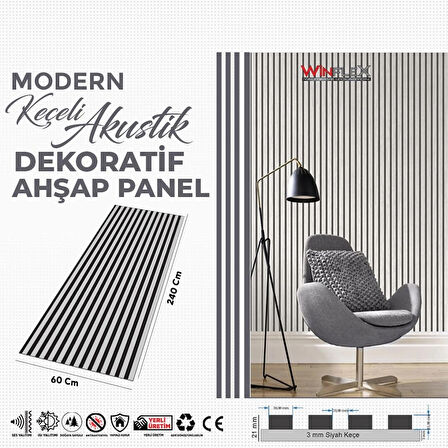 KEÇELİ DEKORATİF AKUSTİK AHŞAP PANEL – TAŞ GRİ (50X240CM).
