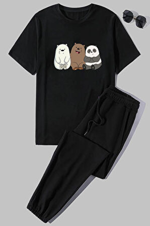 Uyguntarz Unisex Kafadar Ayılar Baskılı 2'li Eşofman Takımı