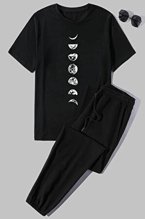 Unisex Moon Phases Baskılı 2'li Eşofman Takımı