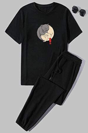 Uyguntarz Unisex Kedi Baskılı 2'li Eşofman Takımı