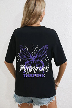 Unisex Butterfly & Letter Graphic Tasarım Tshirt