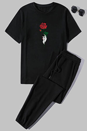 Uyguntarz Unisex Rose Baskılı 2'li Eşofman Takımı
