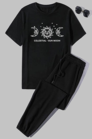 Uyguntarz Unisex Sun Moon Baskılı 2'li Eşofman Takımı