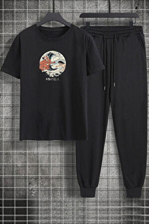 Uyguntarz Unisex Kanagawa Oki Nami Ura Baskılı 2'li Eşofman Takımı