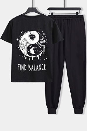 Uyguntarz Unisex Yin & Yang Baskılı 2'li Eşofman Takımı