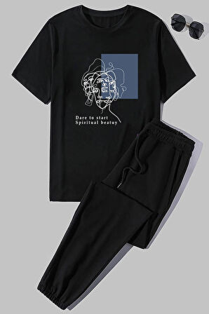 Uyguntarz Unisex Minimal line drawing Baskılı 2'li Eşofman Takımı