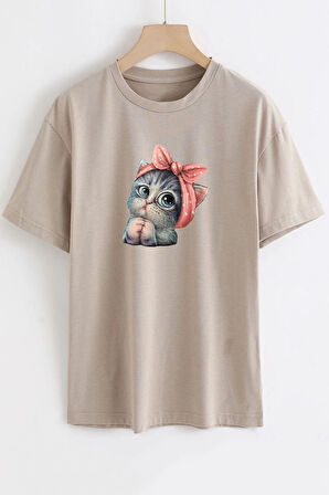 Uyguntarz Unisex Sevimli Kedi Tasarım T-shirt
