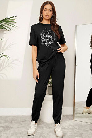 Uyguntarz Unisex Woman one line Baskılı 2'li Eşofman Takımı