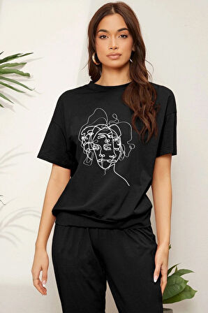 Uyguntarz Unisex Woman one line Baskılı 2'li Eşofman Takımı