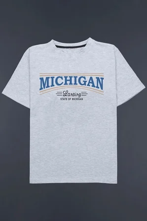 Gri Oversize Michigan Lansing Tasarım Tshirt