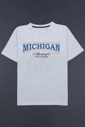 Gri Oversize Michigan Lansing Tasarım Tshirt