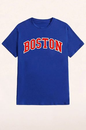 Mavi Boston Baskılı Tasarım Tshirt