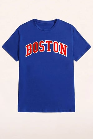 Mavi Boston Baskılı Tasarım Tshirt