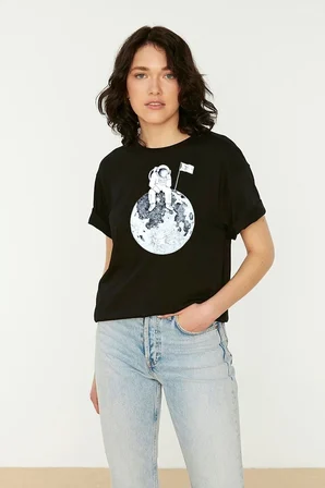 Flag Astronot Baskılı Tshirt