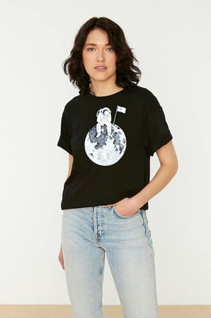 Flag Astronot Baskılı Tshirt