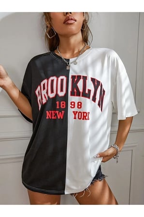 Brooklyn Çift Renk Baskılı Tasarım Tshirt