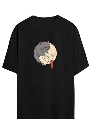 Yingyang Kedi Baskılı Tasarım Tshirt