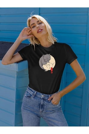 Yingyang Kedi Baskılı Tasarım Tshirt