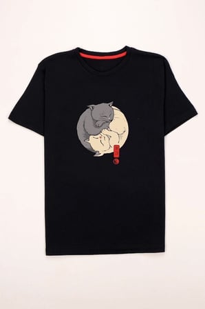 Yingyang Kedi Baskılı Tasarım Tshirt