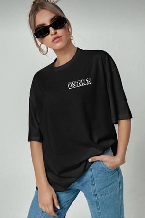 Siyah Osaka Baskılı Penye T-shirt