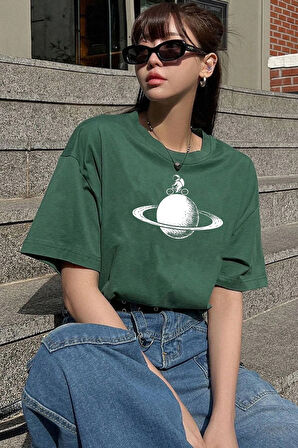 Unisex Astronaut Rides Baskılı T-shirt