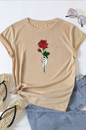 Uyguntarz Unisex Rose Baskılı T-shirt