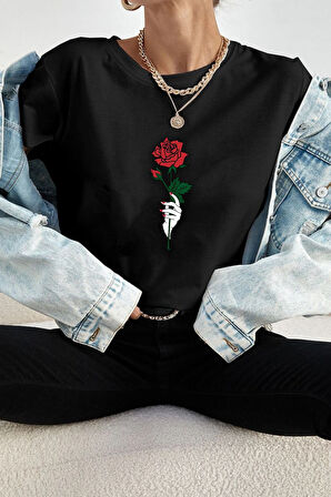 Uyguntarz Unisex Rose Baskılı T-shirt