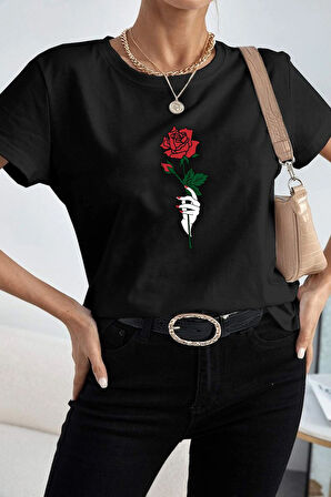 Uyguntarz Unisex Rose Baskılı T-shirt