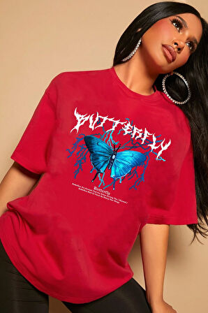 Uyguntarz Unisex Blue Butterfly Baskılı T-shirt