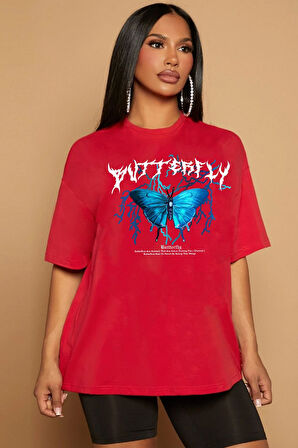 Uyguntarz Unisex Blue Butterfly Baskılı T-shirt