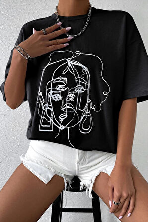 Uyguntarz Unisex Woman one line Baskılı T-shirt