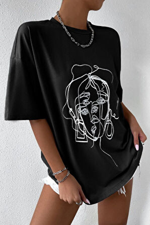 Uyguntarz Unisex Woman one line Baskılı T-shirt