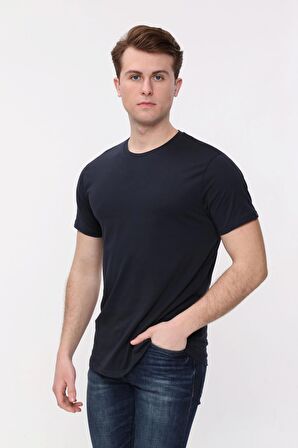 Erkek Regular Fit Bisiklet Yaka Lacivert T-Shirt