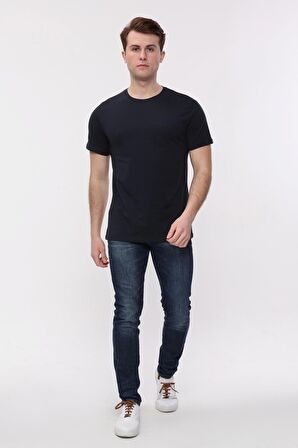 Erkek Regular Fit Bisiklet Yaka Lacivert T-Shirt