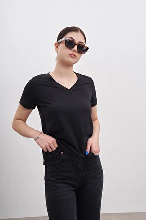 Kadın V Yaka Basic Tshirt