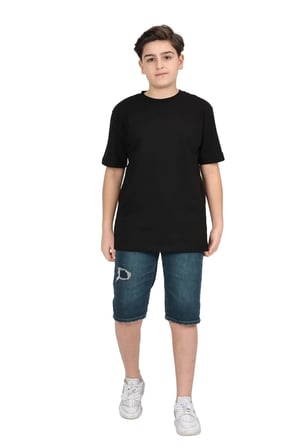 Erkek çocuk siyah düz baskısız kısa kol basic casual-okul t-shirt