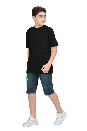 Erkek çocuk siyah düz baskısız kısa kol basic casual-okul t-shirt