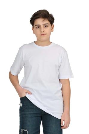 Erkek çocuk beyaz düz baskısız kısa kol basic casual-okul t-shirt
