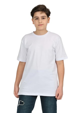 Erkek çocuk beyaz düz baskısız kısa kol basic casual-okul t-shirt