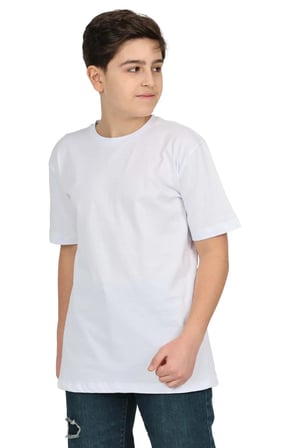 Erkek çocuk beyaz düz baskısız kısa kol basic casual-okul t-shirt