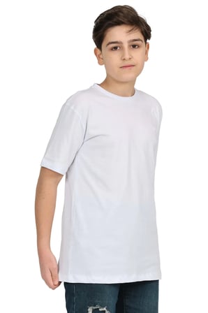 Erkek çocuk beyaz düz baskısız kısa kol basic casual-okul t-shirt