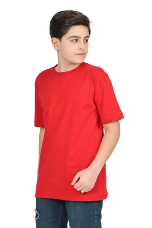 Erkek çocuk siyah düz baskısız kısa kol basic casual-okul t-shirt — Kırmızı