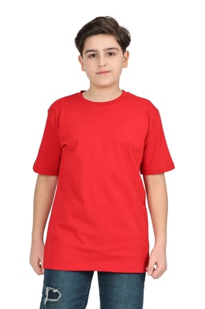 Erkek çocuk siyah düz baskısız kısa kol basic casual-okul t-shirt — Kırmızı