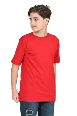 Erkek çocuk siyah düz baskısız kısa kol basic casual-okul t-shirt — Kırmızı